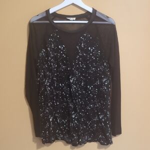 Silence + Noise Black and White Sheer Sleeve Blouse